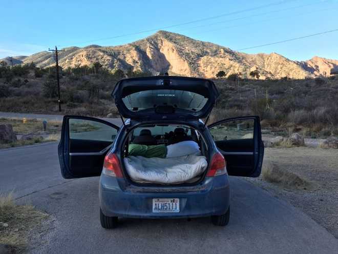 Car bed ready for sleeping